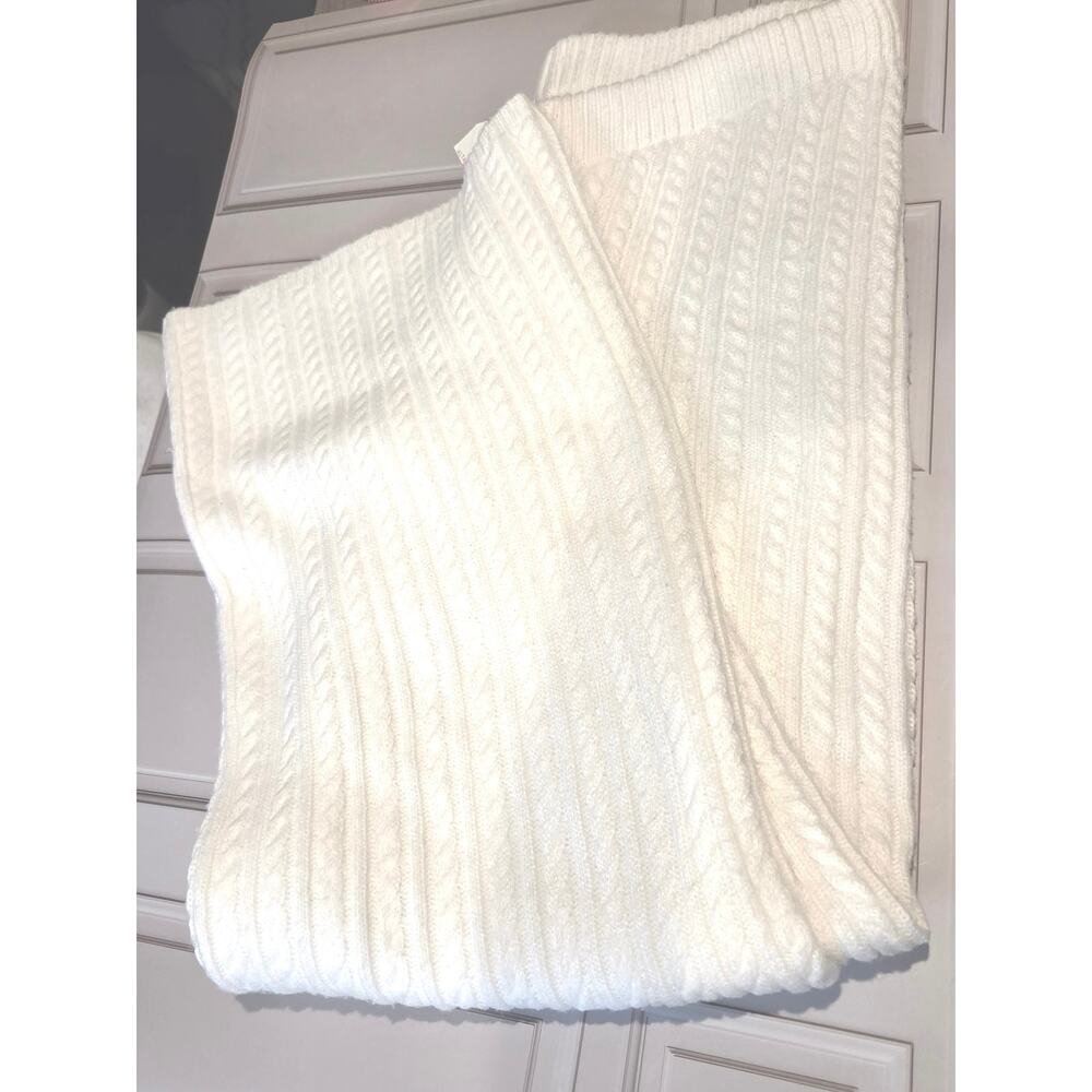 Cream Cable Knit Pants Women's Ribbed Textured Knit Lounge Trousers Ivory Cozy